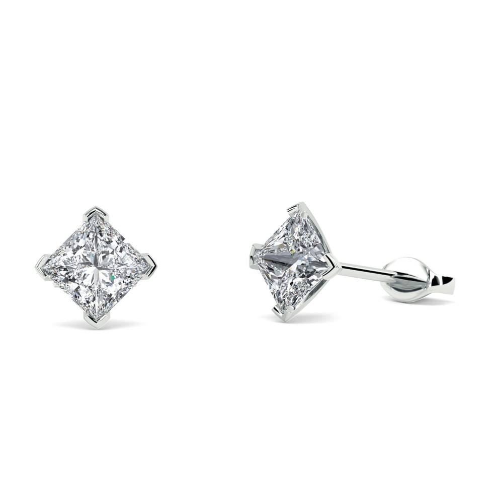 Four Corner Prong Princess Diamond Stud Earrings W