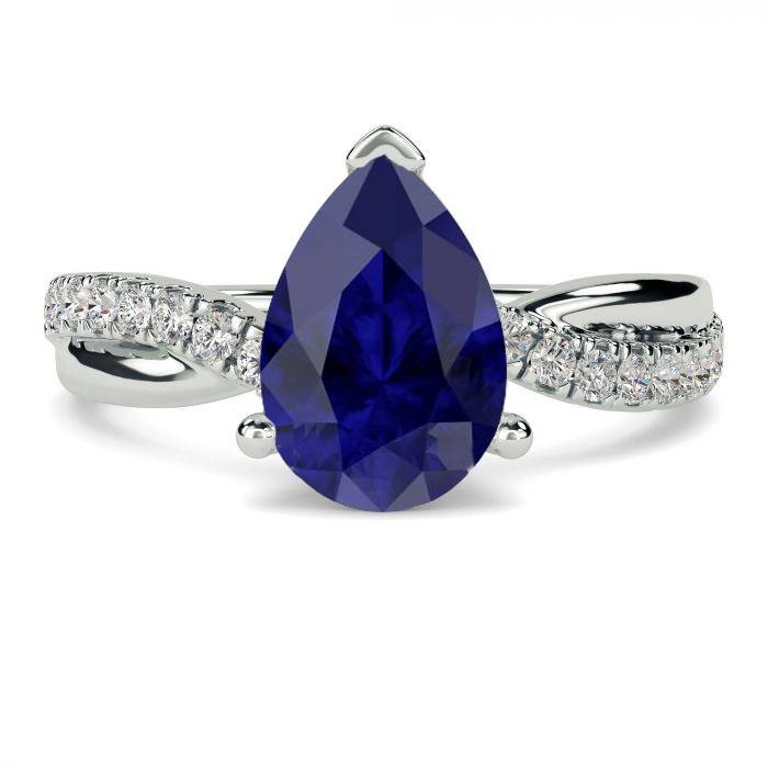 Fancy Blue Sapphire Pear Diamond Shoulder Set Ring P