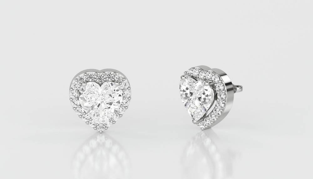Heart Diamond Single Halo Earrings W
