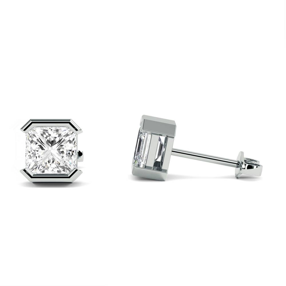 0.15 SI/G-H Semi Bezel Set Princess Cut Diamond Stud Earrings W