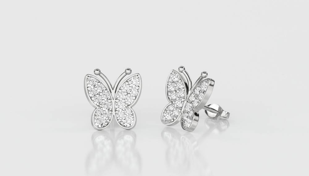 Modern Designer Butterfly Round Diamond Earrings W