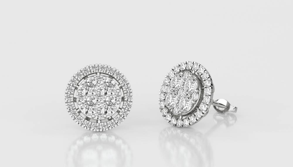 Unique Round Diamond Cluster Earrings W
