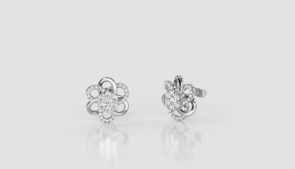 Round Diamond Designer Flower Earrings W