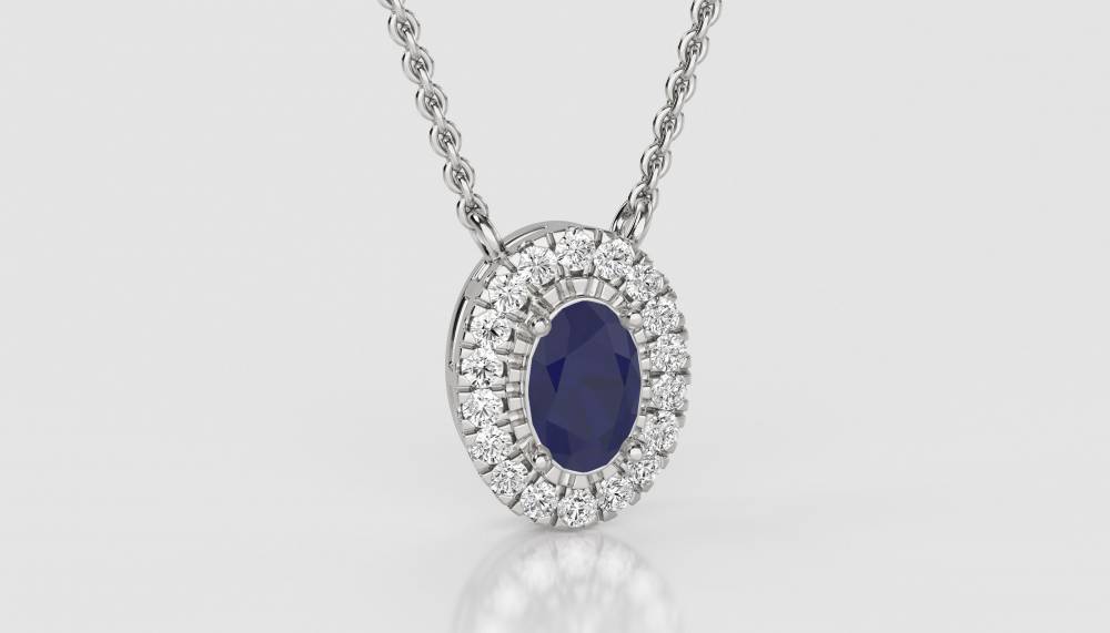 Oval Shaped Blue Sapphire & Diamond Pendant W