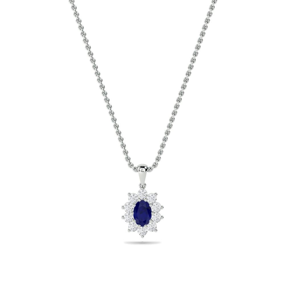 Oval Shaped Blue Sapphire & Diamond Pendant W