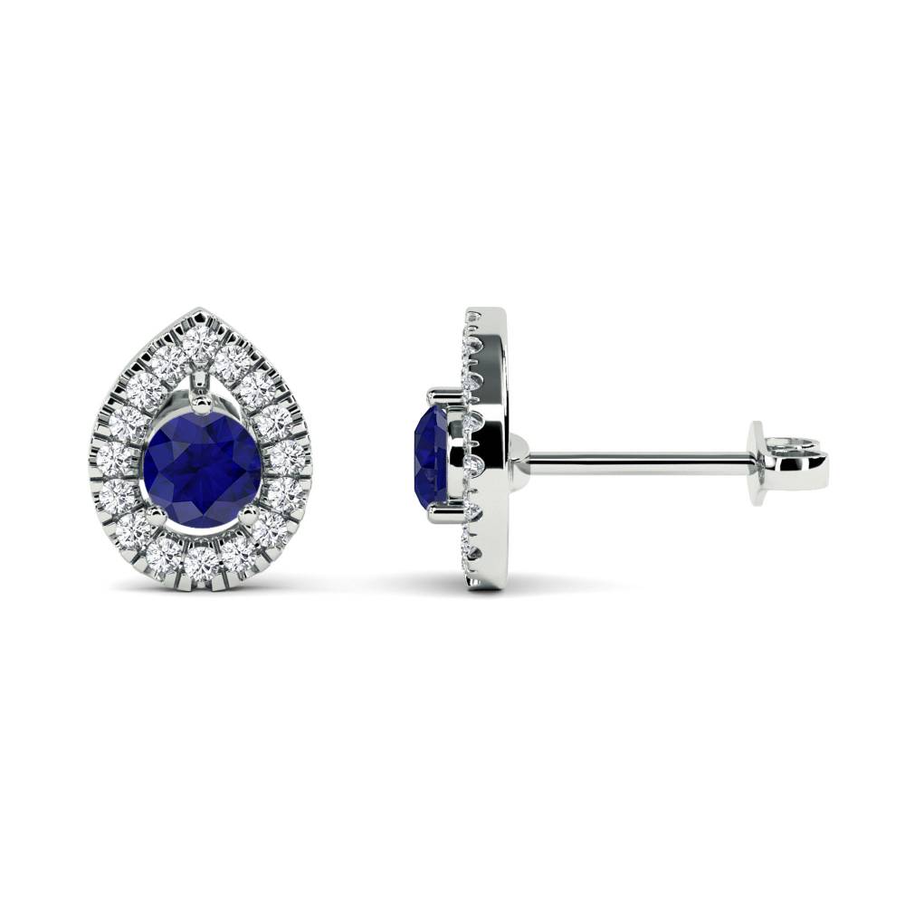 Round Blue Sapphire & Diamond Cluster Earrings W