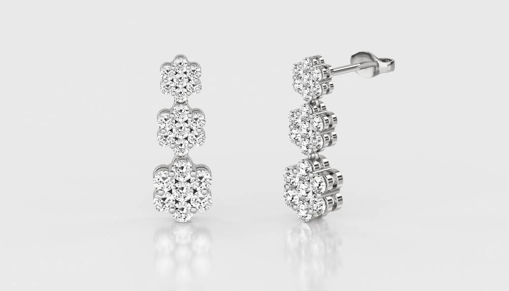 Modern Round Diamond Cluster Drop Earrings W
