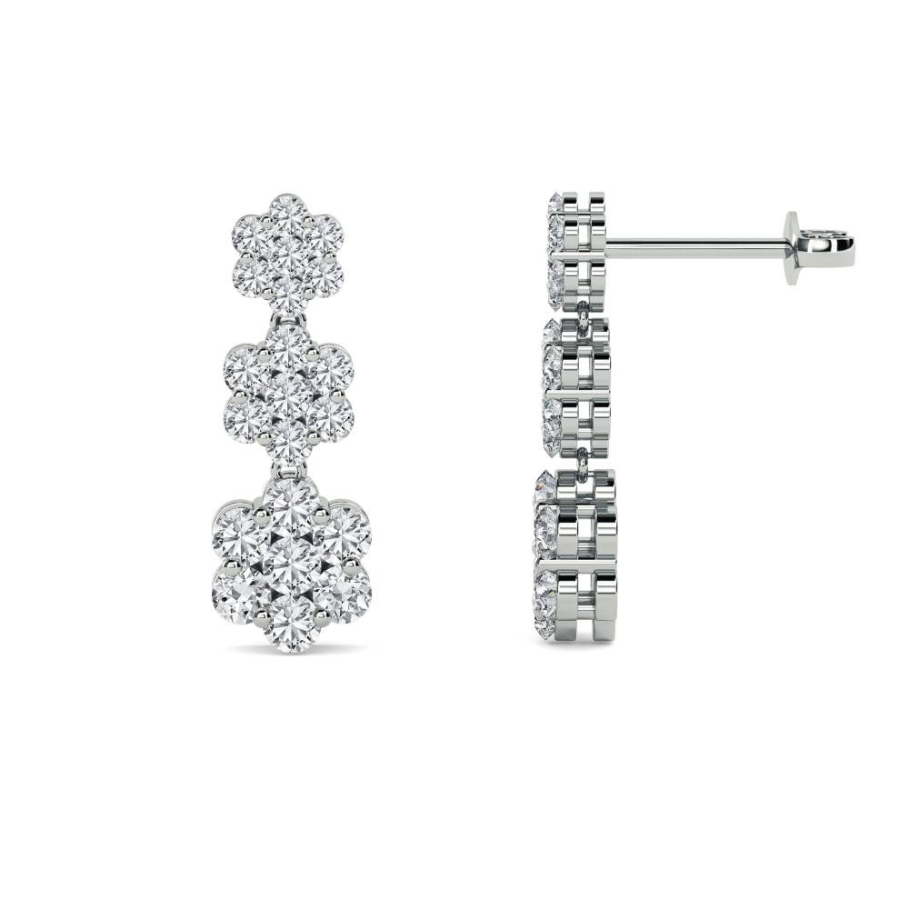 Modern Round Diamond Cluster Drop Earrings W