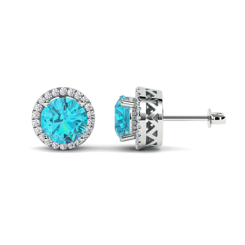 Round Shaped Aquamarine & Diamond Cluster Earrings W