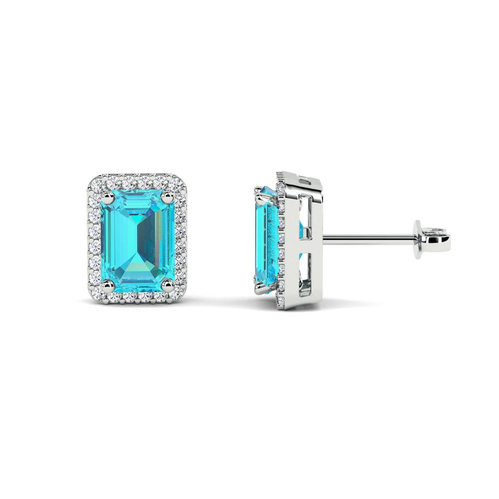 Emerald Shaped Aquamarine & Diamond Cluster Earrings W