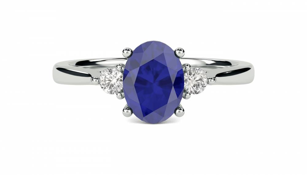 1.80ct Oval Blue Sapphire & Diamond Trilogy  Ring W