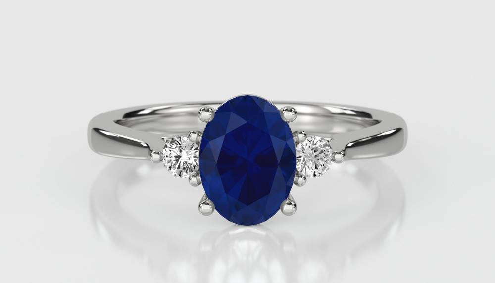 1.80ct Oval Blue Sapphire & Diamond Trilogy  Ring W