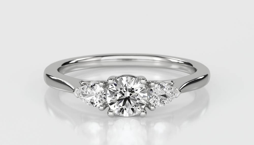 Modern Round & Pear Diamond Trilogy Ring W