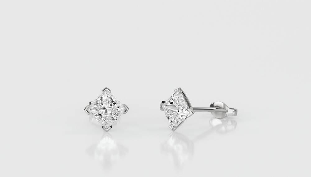 0.10ct Four Corner Claw Princess Diamond Earrings W