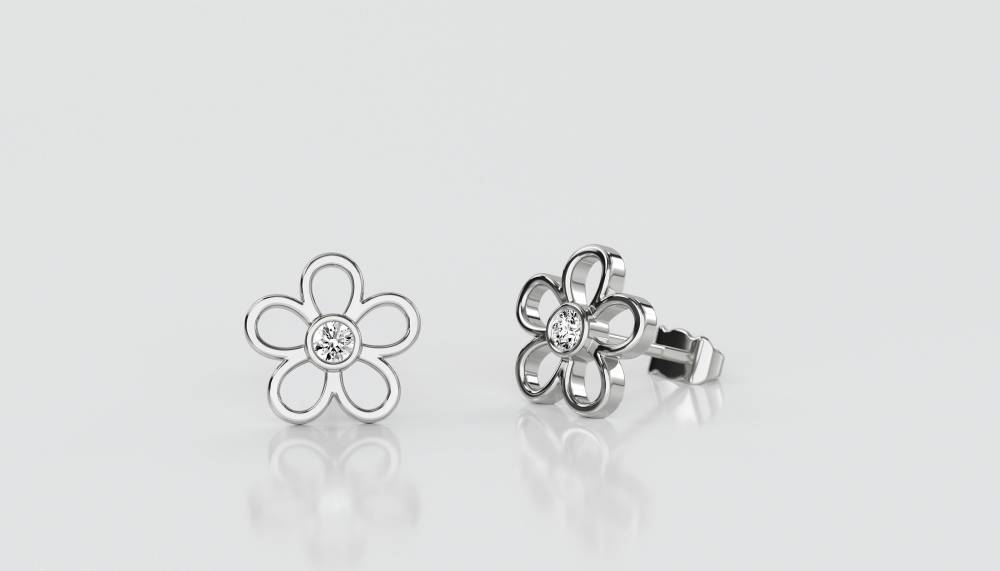 Flower Shaped Round Diamond Set Earrings W
