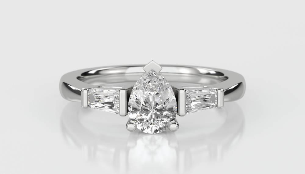 DHRX3312 Modern Pear & Baguette Diamond Trilogy Ring W