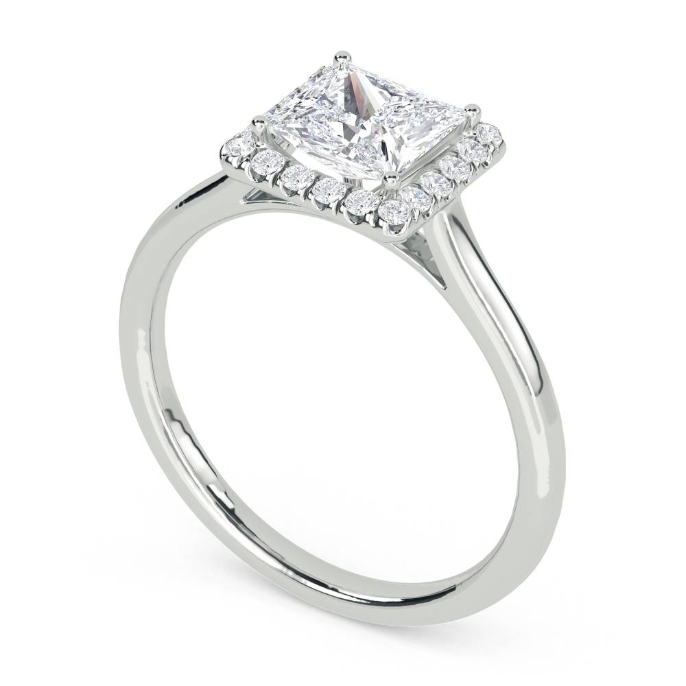 Elegant Princess Diamond Single Halo Ring W