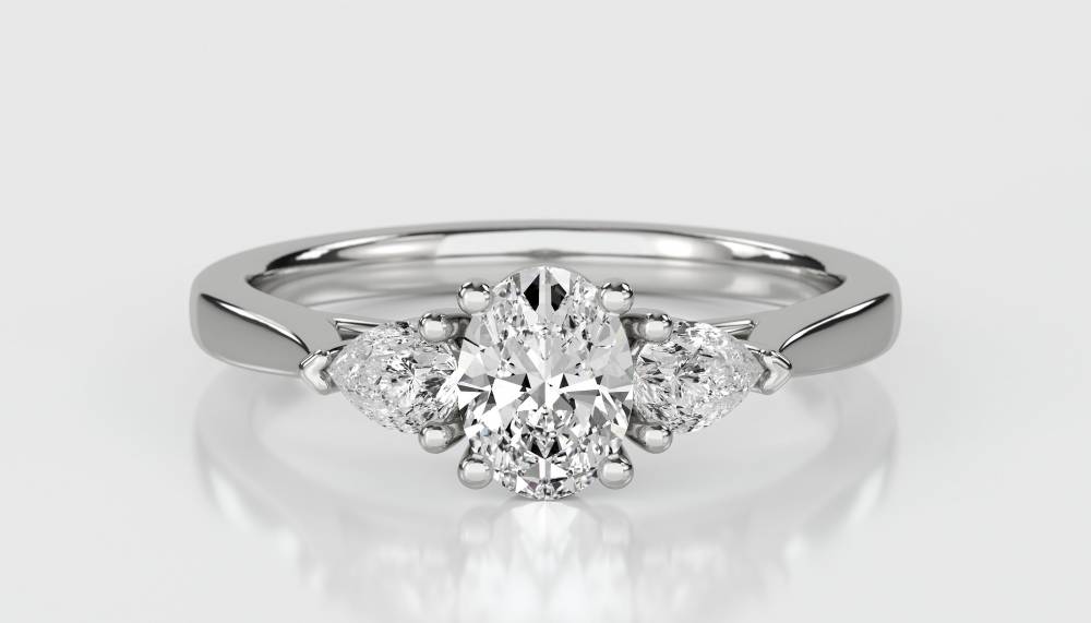 Elegant Oval & Pear Diamond Trilogy Ring W