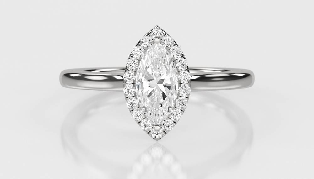 Marquise & Round Diamond Single Halo Ring W