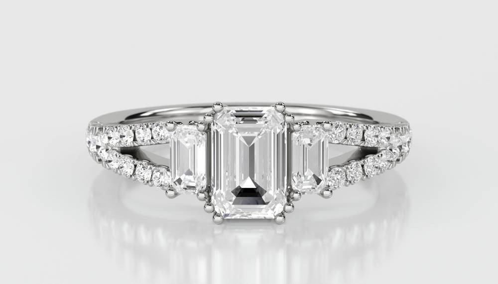 Modern Emerald Diamond Split Shoulder Set Ring W
