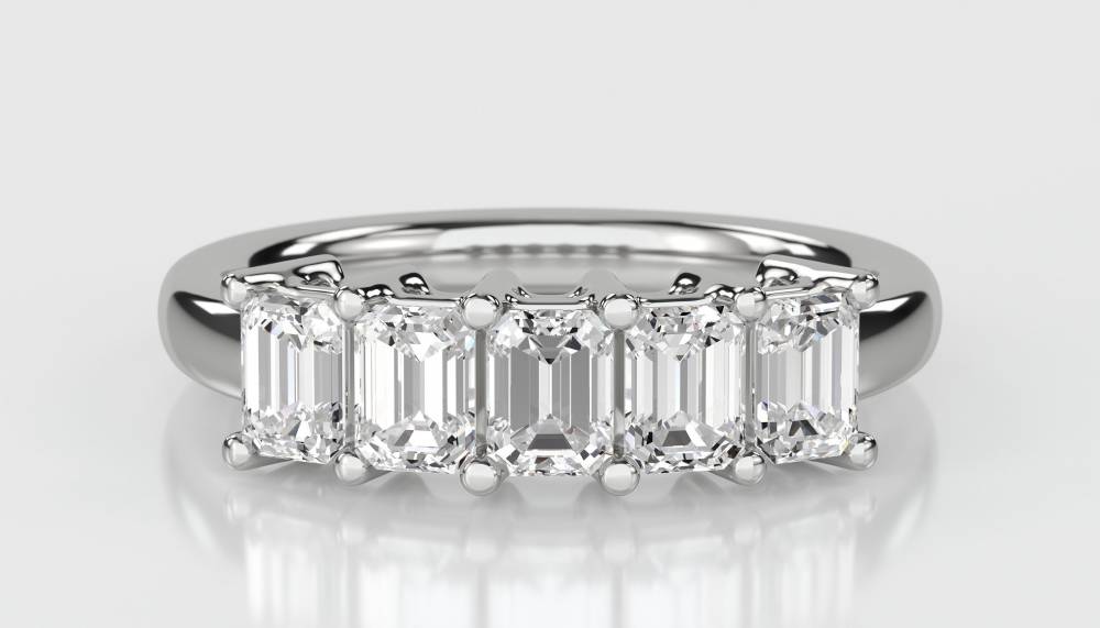 DHRZ0206 5 Stone Emerald Diamond Half Eternity Ring W