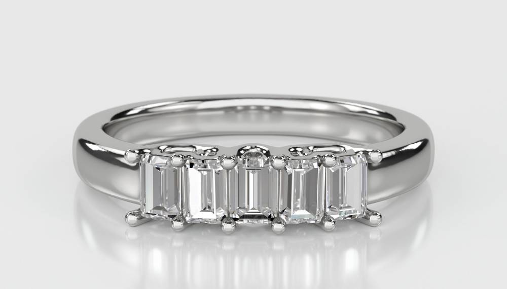 DHRZ0208 5 Stone Emerald Diamond Half Eternity Ring W