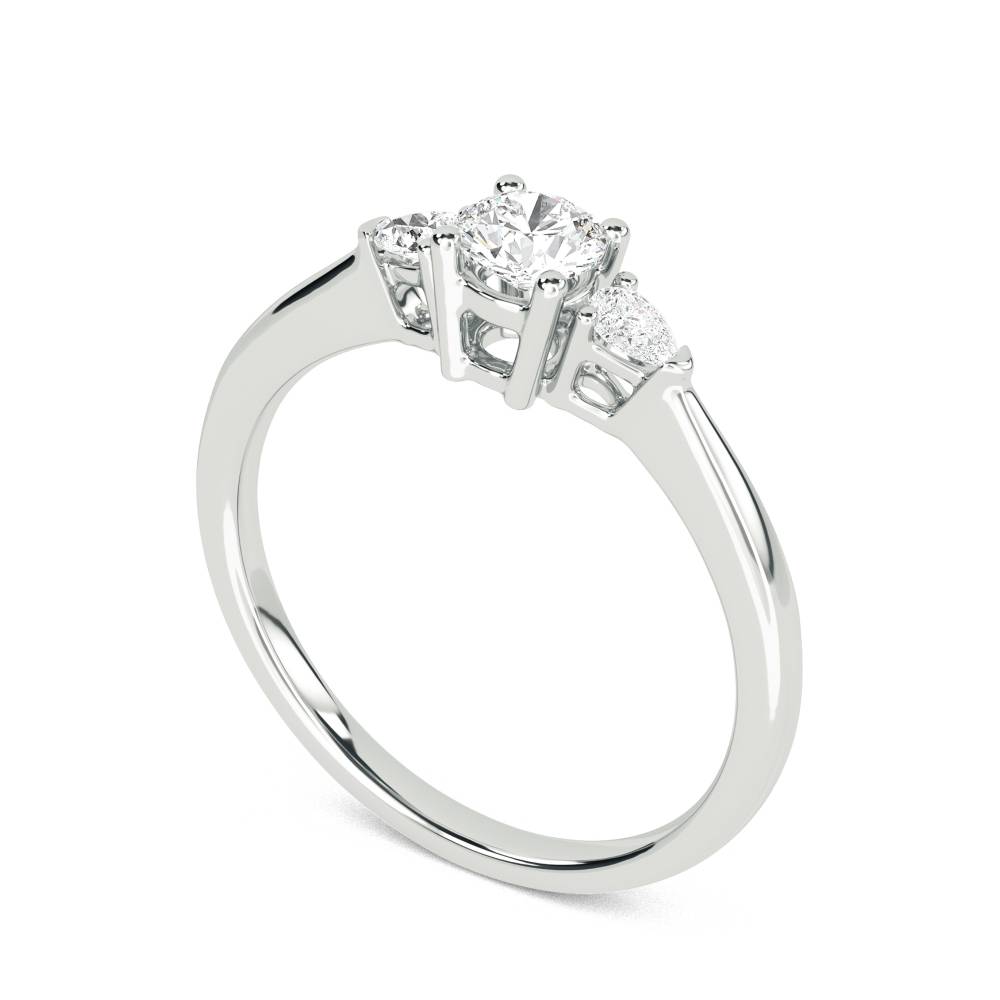 DHTRI3001 Elegant Round & Pear Diamond Trilogy Ring W