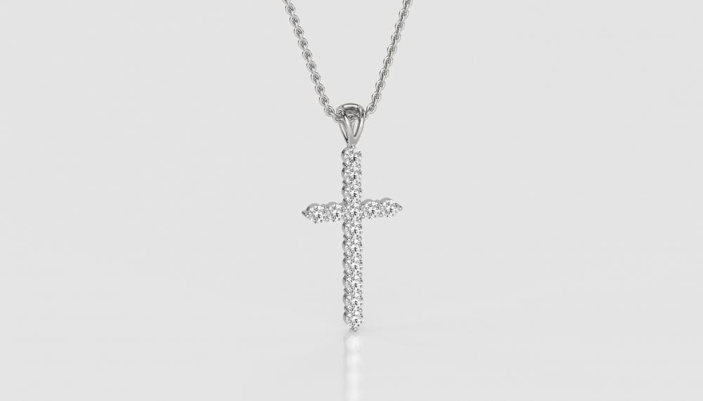 Traditional Round Diamond Cross Pendant W