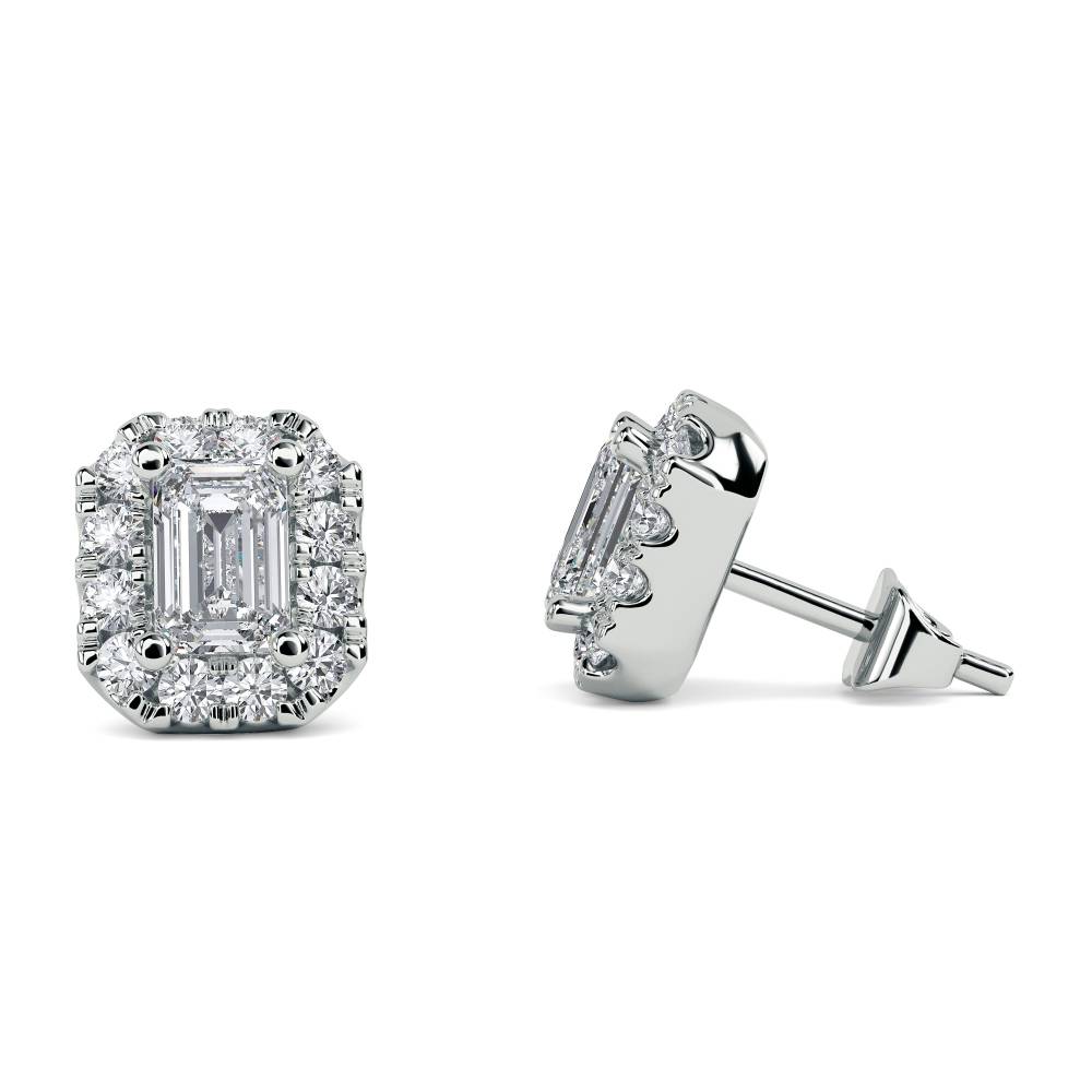 Emerald/Round Diamond Cluster Earrings W