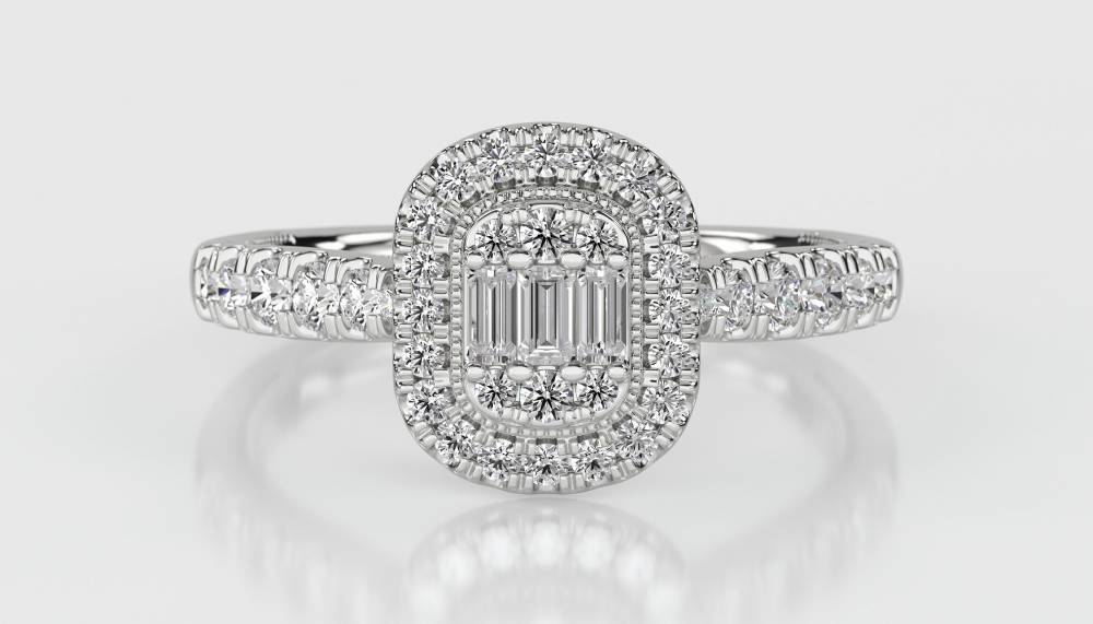 0.50ct VS/FG Baguette and Round Diamond Cluster Ring W