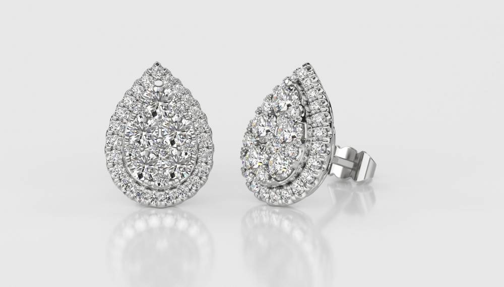 1.00ct VS/EF Round Diamond Cluster Earrings W