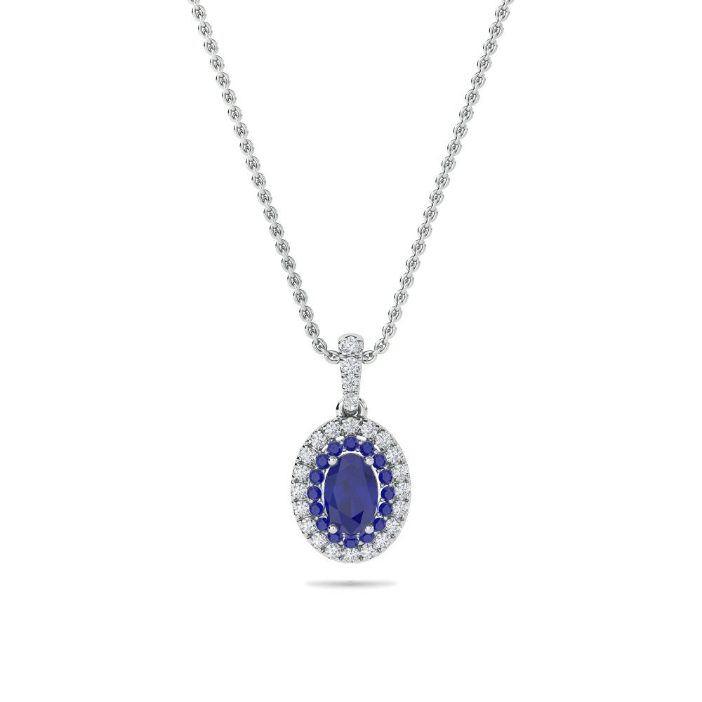 1.85ct Blue Sapphire Double Halo Oval Pendant And Chain W