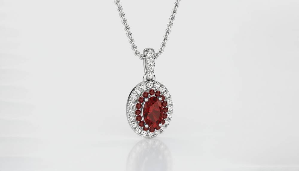 1.85ct Ruby  Double Halo Oval Pendant And Chain W
