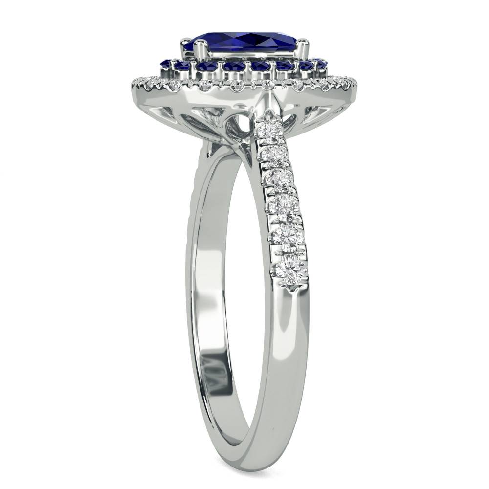 1.90ct Blue Sapphire Double Halo Oval Ring. W