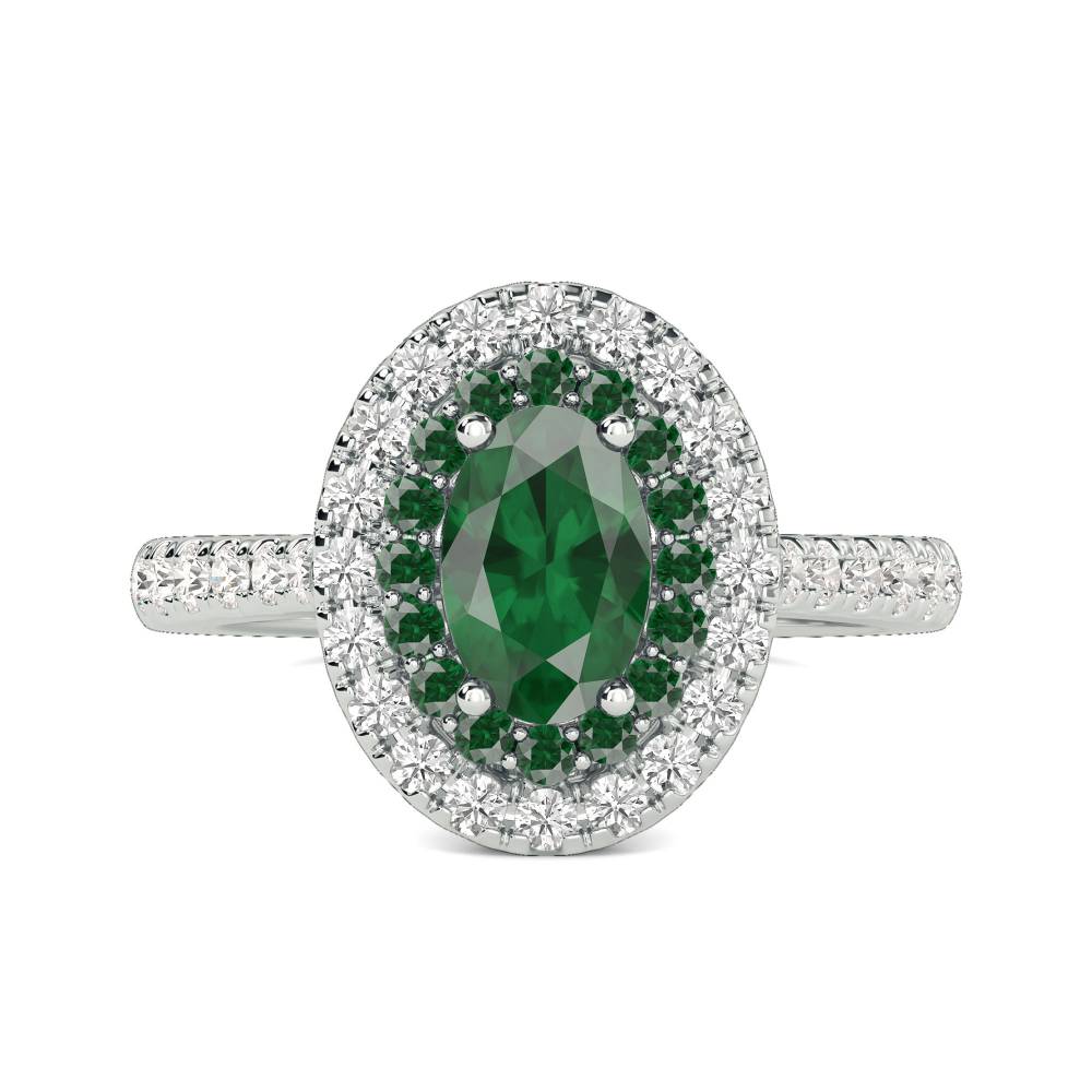 1.50ct Emerald Double Halo Oval Ring. W