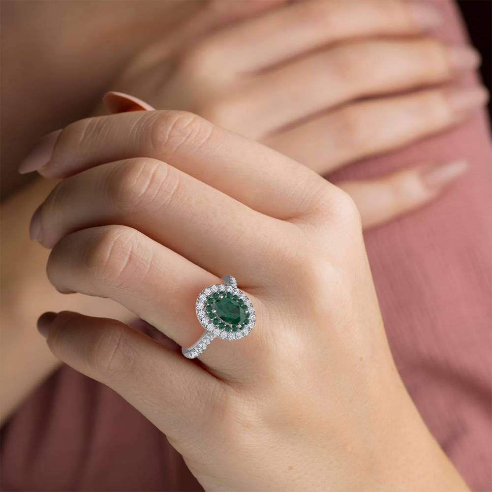 1.50ct Emerald Double Halo Oval Ring. W