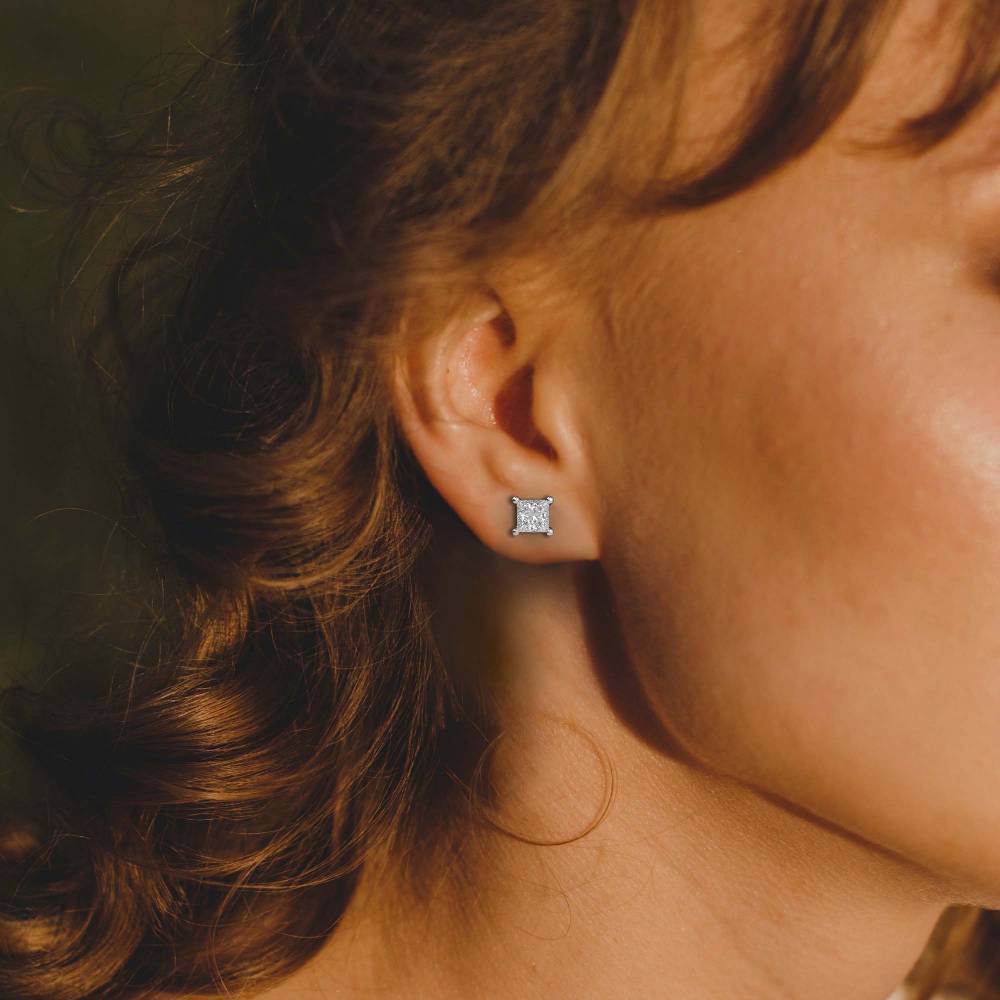 0.50ct VS/EF Princess Diamond Stud Earrings W