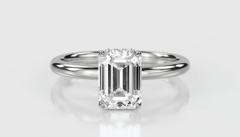 Emerald Diamond Hidden Halo Ring W