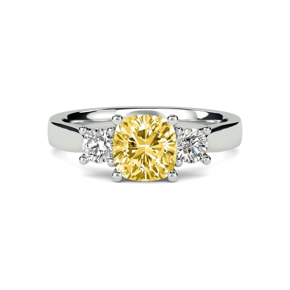 Yellow Cushion Diamond Trilogy Ring P