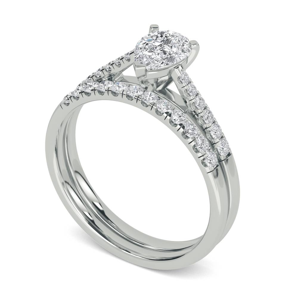 Pear Diamond Shoulder Set Ring With Matching Band W