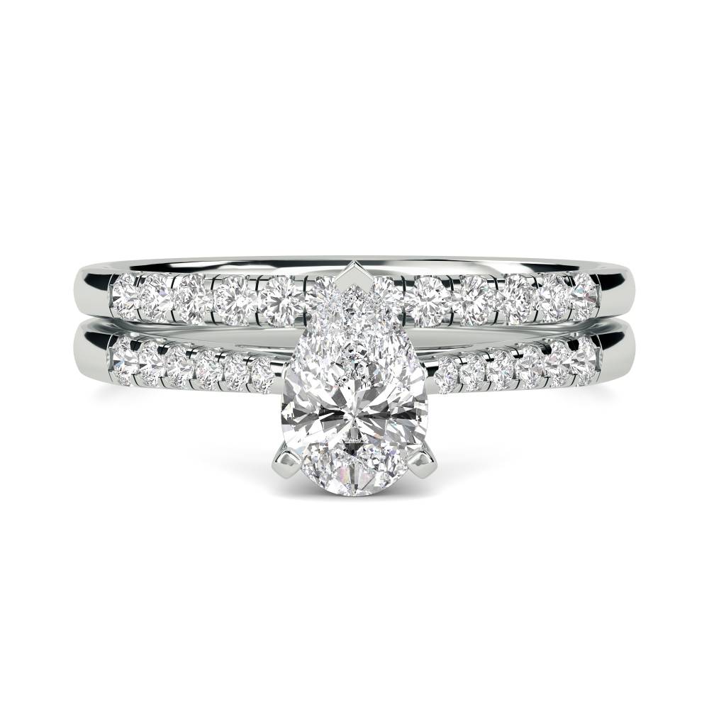 Pear Diamond Shoulder Set Ring With Matching Band W