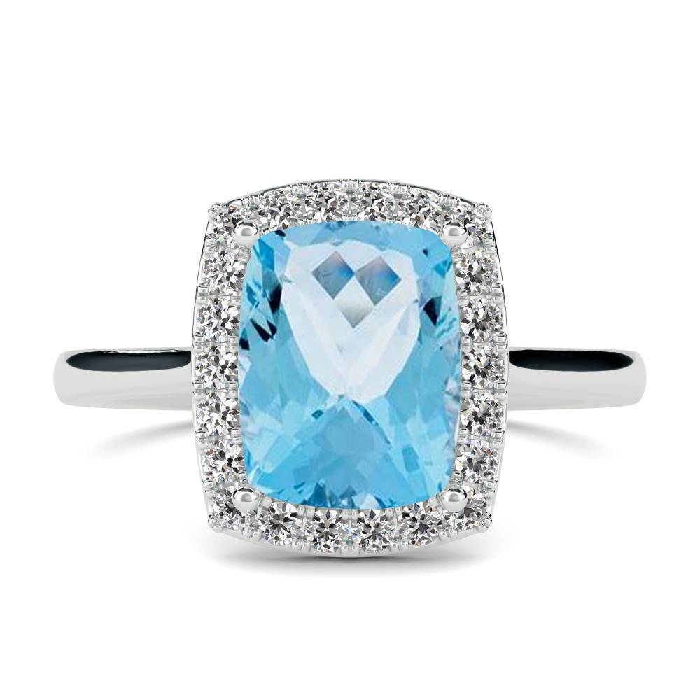 2.10ct Cushion Aquamarine & Diamond Halo Ring W