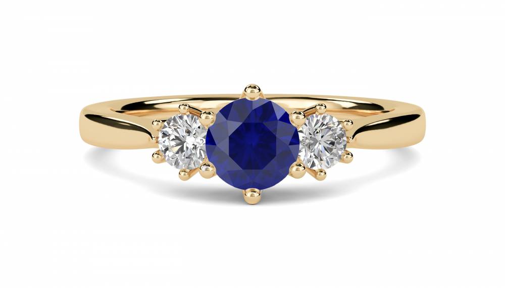 Elegant Blue Sapphire & Diamond Trilogy Ring Y