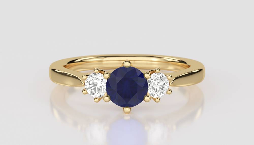 Elegant Blue Sapphire & Diamond Trilogy Ring Y