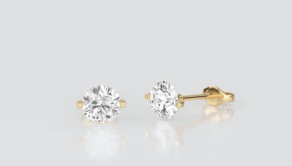 Unique Two Prong Round Diamond Stud Earrings Y