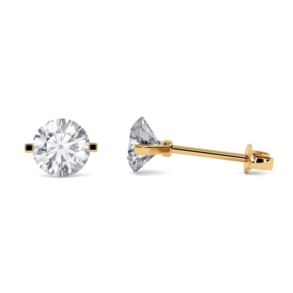 Unique Two Prong Round Diamond Stud Earrings Y