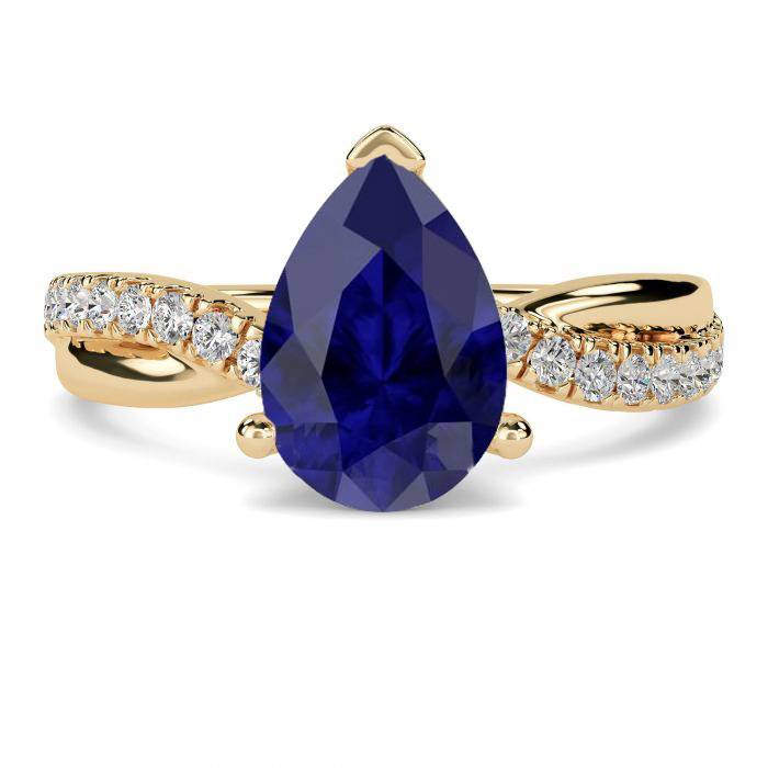 Fancy Blue Sapphire Pear Diamond Shoulder Set Ring Y