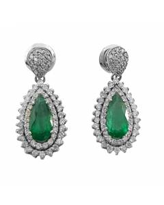 3.13ct VS/FG Pear Cut Emerald Gemstone Double Halo Earrings