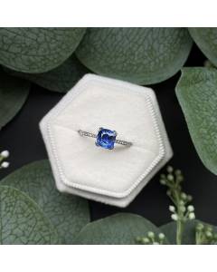 1.85ct VS/EF Blue Sapphire Cushion Diamond Shoulder Set Ring