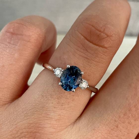 Blue Sapphire and Diamond Trilogy Ring